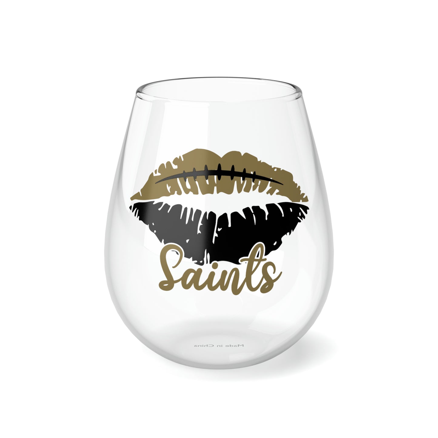 Saints Football Lips Stemless Wine Glass