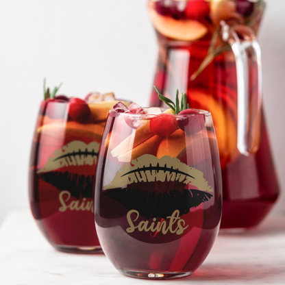 Saints Football Lips Stemless Wine Glass